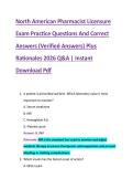 North American Pharmacist Licensure &NewLine;Exam Practice Questions And Correct &NewLine;Answers &lpar;Verified Answers&rpar; Plus &NewLine;Rationales 2026 Q&A &vert; Instant &NewLine;Download Pdf