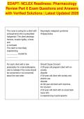 EDAPT&colon; NCLEX Readiness&colon; Pharmacology&NewLine;Review Part 6 Exam Questions and Answers&NewLine;with Verified Solutions &vert; Latest Updated 2026
