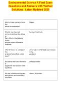 Environmental Science A Final Exam&NewLine;Questions and Answers with Verified&NewLine;Solutions &vert; Latest Updated 2026