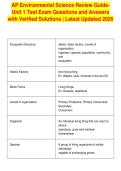 AP Environmental Science Review GuideUnit 1 Test Exam Questions and Answers&NewLine;with Verified Solutions &vert; Latest Updated 2026