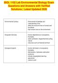 BIOL 1102 Lab Environmental Biology Exam&NewLine;Questions and Answers with Verified&NewLine;Solutions &vert; Latest Updated 2026