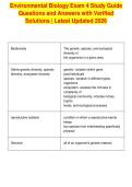 Environmental Biology Exam 4 Study Guide&NewLine;Questions and Answers with Verified&NewLine;Solutions &vert; Latest Updated 2026
