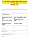 Environmental Biology final Exam Questions&NewLine;and Answers with Verified Solutions &vert; Latest&NewLine;Updated 2026&NewLine;