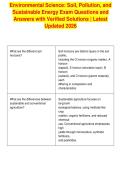 Environmental Science&colon; Soil&comma; Pollution&comma; and&NewLine;Sustainable Energy Exam Questions and&NewLine;Answers with Verified Solutions &vert; Latest&NewLine;Updated 2026
