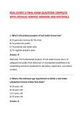 REAL ESTATE U FINAL EXAM QUESTIONS COMPLETE WITH DETAILED VERIFIED ANSWERS AND RATIONALE