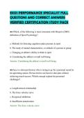 EXOS PERFORMANCE SPECIALIST FULL&NewLine;QUESTIONS AND CORRECT ANSWERS&NewLine;VERIFIED CERTIFICATION STUDY PACK