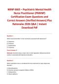NRNP 6665 &ndash; Psychiatric Mental Health Nurse Practitioner &lpar;PMHNP&rpar; Certification Exam Questions and Correct Answers &lpar;Verified Answers&rpar; Plus Rationales 2026 Q&A &vert; Instant Download Pdf