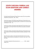 SOUTH CAROLINA FUNERAL LAW &NewLine;EXAM QUESTIONS AND CORRECT &NewLine;ANSWERS