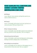 FOOD HANDLERS FULL QUESTIONS AND&NewLine;CORRECT ANSWERS VERIFIED&NewLine;CERTIFICATION STUDY PACK