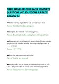 FOOD HANDLERS TEST BANK COMPLETE&NewLine;QUESTIONS AND SOLUTIONS ALREADY&NewLine;GRADED A&plus;