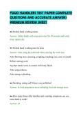 FOOD HANDLERS TEST PAPER COMPLETE&NewLine;QUESTIONS AND ACCURATE ANSWERS&NewLine;PREMIUM REVIEW SHEET