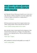 FOOD SAFETY TEST BANK QUESTIONS&NewLine;WITH VERIFIED ANSWERS COMPLETE&NewLine;REVIEW RESOURCE