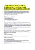  BASIC DRIVER IMPROVEMENT COURSE LATEST ACTUAL EXAM QUESTIONS AND VERIFIED ANSWERS