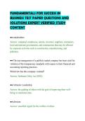 FUNDAMENTALS FOR SUCCESS IN&NewLine;BUSINESS TEST PAPER QUESTIONS AND&NewLine;SOLUTIONS EXPERT VERIFIED STUDY&NewLine;CONTENT