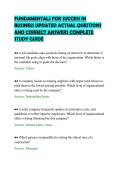 FUNDAMENTALS FOR SUCCESS IN&NewLine;BUSINESS UPDATED ACTUAL QUESTIONS&NewLine;AND CORRECT ANSWERS COMPLETE&NewLine;STUDY GUIDE&NewLine;