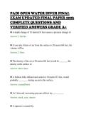 PADI OPEN WATER DIVER FINAL&NewLine;EXAM UPDATED FINAL PAPER 2026&NewLine;COMPLETE QUESTIONS AND&NewLine;VERIFIED ANSWERS GRADE A&plus;