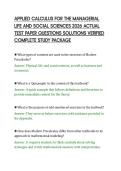 APPLIED CALCULUS FOR THE MANAGERIAL &NewLine;LIFE AND SOCIAL SCIENCES 2026 ACTUAL &NewLine;TEST PAPER QUESTIONS SOLUTIONS VERIFIED &NewLine;COMPLETE STUDY PACKAGE
