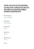 APPLIED CALCULUS FOR THE MANAGERIAL &NewLine;LIFE AND SOCIAL SCIENCES 2026 PRACTICE &NewLine;TEST SHEET FULL SOLUTIONS CORRECT &NewLine;ANSWERS GUARANTEED PASS