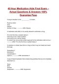 40 Hour Medication Aide Final Exam &ndash; &lpar;2026&rpar; Actual Questions & Answers 100&percnt; Guarantee Pass