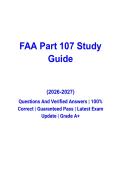 FAA Part 107 Study Guide &lpar;2026&ndash;2027&rpar; Questions and Verified Answers &vert; Remote Pilot Certification Exam Prep &vert; Grade A&plus;