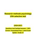 Research Methods Psychology UVA Selection Test &lpar;2026&ndash;2027&rpar; Questions and Verified Answers &vert; Latest Study Guide