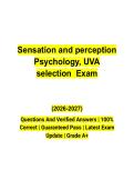 Sensation and Perception Psychology &ndash; UvA Selection Exam &lpar;2026&ndash;2027&rpar; Questions and Verified Answers &vert; University of Amsterdam Study Guide &vert; Grade A&plus;