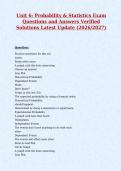 Unit 6&colon; Probability & Statistics Exam&NewLine;Questions and Answers Verified&NewLine;Solutions Latest Update &lpar;2026&sol;2027&rpar;