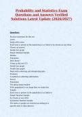 Probability and Statistics Exam&NewLine;Questions and Answers Verified&NewLine;Solutions Latest Update &lpar;2026&sol;2027&rpar;