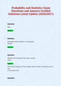 Probability and Statistics Exam&NewLine;Questions and Answers Verified&NewLine;Solutions Latest Update &lpar;2026&sol;2027&rpar;