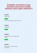 Probability and Statistics Exam&NewLine;Questions and Answers Verified&NewLine;Solutions Latest Update &lpar;2026&sol;2027&rpar;