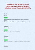 Probability and Statistics Exam&NewLine;Questions and Answers Verified&NewLine;Solutions Latest Update &lpar;2026&sol;2027&rpar;