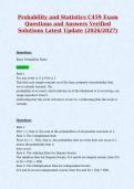 Probability and Statistics C459 Exam&NewLine;Questions and Answers Verified&NewLine;Solutions Latest Update &lpar;2026&sol;2027&rpar;