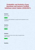Probability and Statistics Exam&NewLine;Questions and Answers Verified&NewLine;Solutions Latest Update &lpar;2026&sol;2027&rpar;&NewLine;
