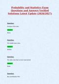 Probability and Statistics Exam&NewLine;Questions and Answers Verified&NewLine;Solutions Latest Update &lpar;2026&sol;2027&rpar;