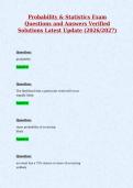 Probability & Statistics Exam&NewLine;Questions and Answers Verified&NewLine;Solutions Latest Update &lpar;2026&sol;2027&rpar;