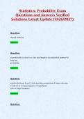 Statistics&colon; Probability Exam&NewLine;Questions and Answers Verified&NewLine;Solutions Latest Update &lpar;2026&sol;2027&rpar;