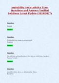 probability and statistics Exam&NewLine;Questions and Answers Verified&NewLine;Solutions Latest Update &lpar;2026&sol;2027&rpar;