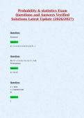 Probability & statistics Exam&NewLine;Questions and Answers Verified&NewLine;Solutions Latest Update &lpar;2026&sol;2027&rpar;