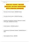 BIOS-251&colon; EXAM 1 REVIEW &NewLine;2026&sol;2027 ACTUAL QUESTIONS &NewLine;WITH VERIFIED ANSWERS&period;BIOS-251&colon; EXAM 1 REVIEW &NewLine;2026&sol;2027 ACTUAL QUESTIONS &NewLine;WITH VERIFIED ANSWERS&period;