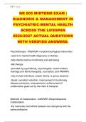 NR 605 MIDTERM EXAM &vert; &NewLine;DIAGNOSIS & MANAGEMENT IN &NewLine;PSYCHIATRIC-MENTAL HEALTH &NewLine;ACROSS THE LIFESPAN &NewLine;2026&sol;2027 ACTUAL QUESTIONS &NewLine;WITH VERIFIED ANSWERS&period; 