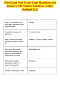 Gold Coast Real Estate Exam Questions and&NewLine;Answers with Verified Solutions &vert; Latest&NewLine;Updated 2026