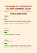 BIOD 102&sol; BIOD102 Modules 1&comma;2&comma;3&comma;4&comma;5&comma;6 & Final Exams PACKAGE DEAL&vert; BUNDLE contains the latest Essential Biology II W&sol;Lab questions with Verified Answers for Portage Learning - Everything you need to pass BIOD 102 is here&excl;&excl;