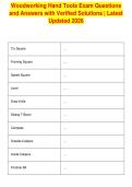 Woodworking Hand Tools Exam Questions&NewLine;and Answers with Verified Solutions &vert; Latest&NewLine;Updated 2026
