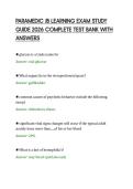 PARAMEDIC JB LEARNING EXAM STUDY&NewLine;GUIDE 2026 COMPLETE TEST BANK WITH&NewLine;ANSWERS