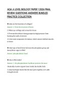 AQA A LEVEL BIOLOGY PAPER 1 2026 FINAL &NewLine;REVIEW QUESTIONS ANSWERS BUNDLED &NewLine;PRACTICE COLLECTION