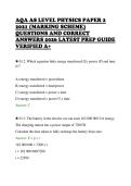 AQA AS LEVEL PHYSICS PAPER 2 &NewLine;2021 &lpar;MARKING SCHEME&rpar; &NewLine;QUESTIONS AND CORRECT &NewLine;ANSWERS 2026 LATEST PREP GUIDE &NewLine;VERIFIED A&plus;