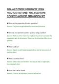 AQA AS PHYSICS 7407&sol;1 PAPER 1 2026 &NewLine;PRACTICE TEST SHEET FULL SOLUTIONS &NewLine;CORRECT ANSWERS PREPARATION SET