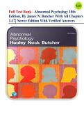 Full Test Bank - Abnormal Psychology 18th Edition&comma; By James N&period; Butcher With All Chapters 1-17&vert; Newer Edition With Verified Answers