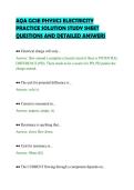 AQA GCSE PHYSICS ELECTRICITY &NewLine;PRACTICE SOLUTION STUDY SHEET &NewLine;QUESTIONS AND DETAILED ANSWERS