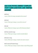 AQA GCSE PHYSICS ENERGY COMPLETE &NewLine;STUDY GUIDE QUESTIONS AND VERIFIED &NewLine;ANSWERS
